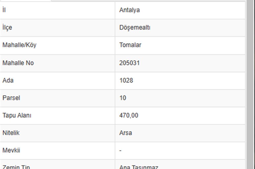 ANTALYA DÖŞEMEALTI TOMALAR SATILIK ARSA