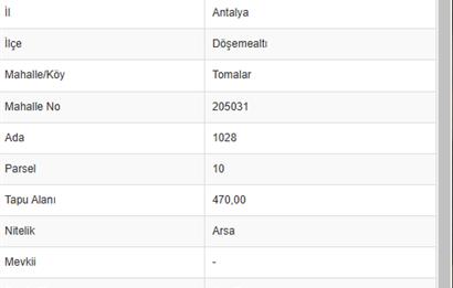 ANTALYA DÖŞEMEALTI TOMALAR SATILIK ARSA