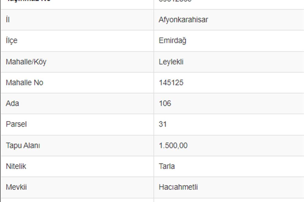 EMİRDAĞ LEYLEKLİ'DE SATILIK 1500 m² TARLA