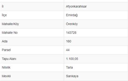 EMİRDAĞ ÖRENKÖY'DE SATILIK 1100 m² TARLA