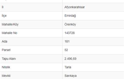 EMİRDAĞ ÖRENKÖY'DE SATILIK 2496 M2 TARLA