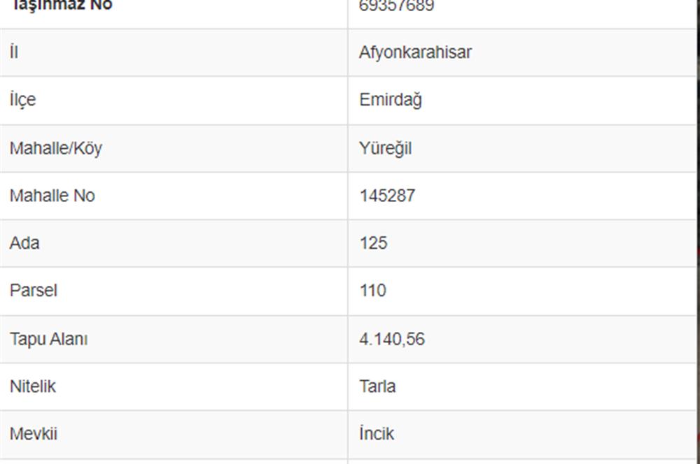 EMİRDAĞ YÜREĞİL'DE 4140 m² SATILIK ARSA