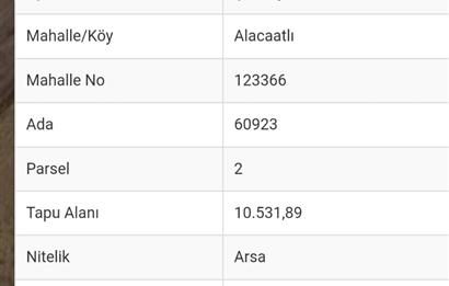 YAŞAMKENT ALACAATLI'DA 10.531 M2 TEK TAPU SATILIK ARSA