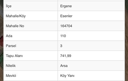 Tekirdağ ergene esenler imarlı arsa