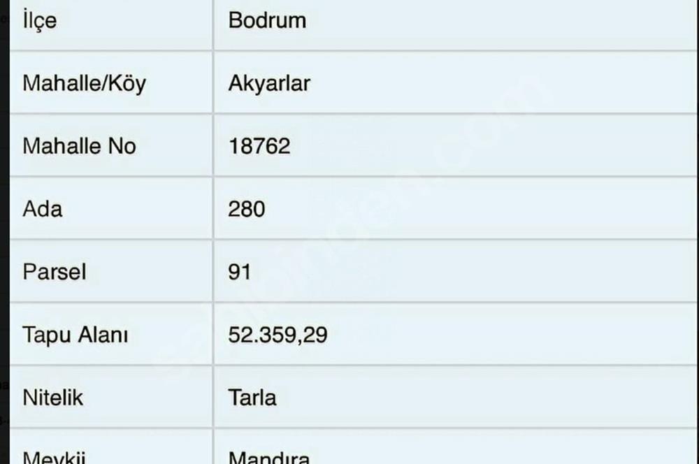 Bodrum Akyarlar'da Satılık 52 Dönüm Tarla