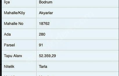 Bodrum Akyarlar'da Satılık 52 Dönüm Tarla