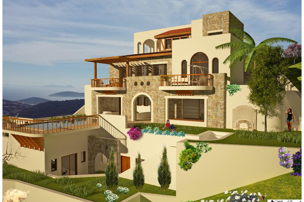 Bodrum Yalıkavak Geriş'te Deniz Manzaralı Satılık Müstakil Villa