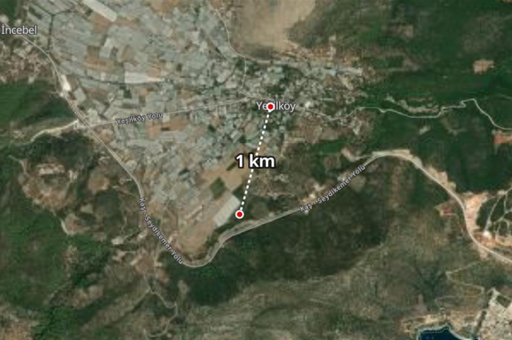 KAŞ YEŞİLKÖY'DE DENİZE 1 KM MESAFEDE ARSA