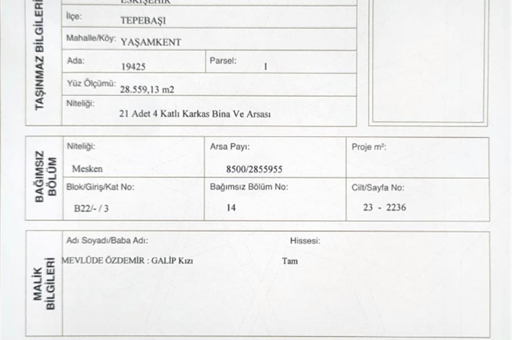 YAŞAM KENTDE SATILIK EŞYALI 1+1