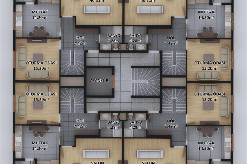  Atatürk Mahallesinde Harika Konumda 4+1 Teraslı, 40 m2 Salonlu Dubleks Daire