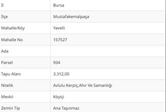 İSTANBUL OTOBANINA 15 KM 3.312,00M2 SATILIK ARSA