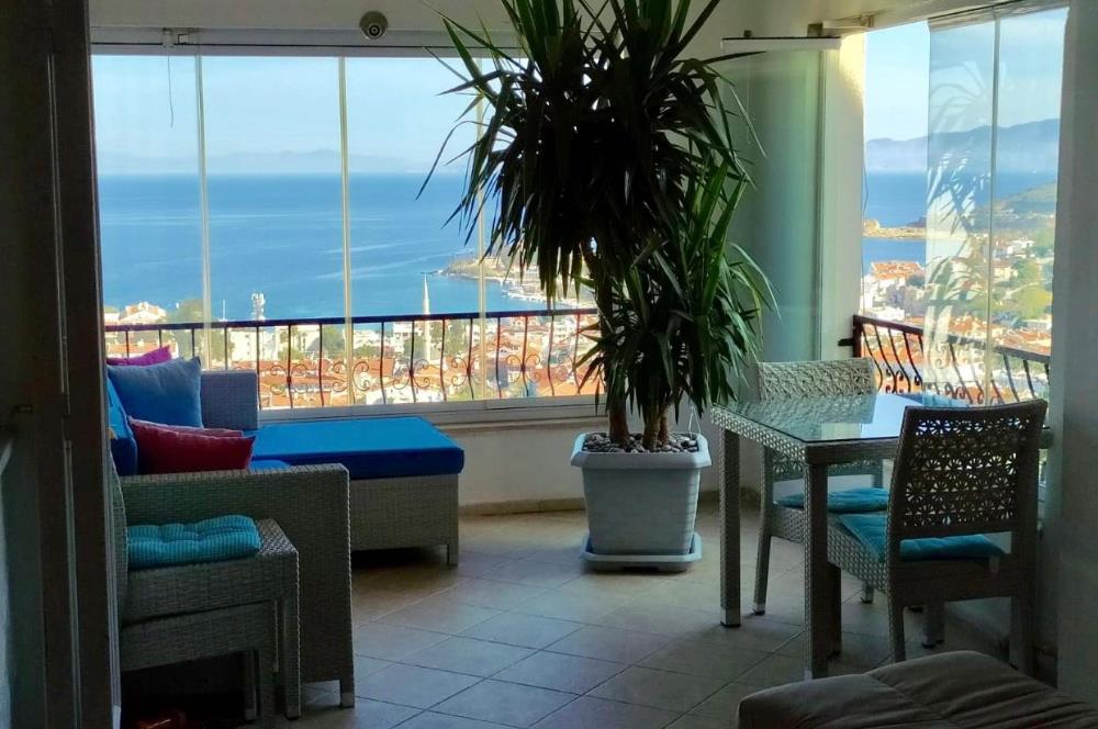DATÇA MERKEZDE PANORAMİK DENİZ MANZARALI FULL EŞYALI KİRALIK2+1