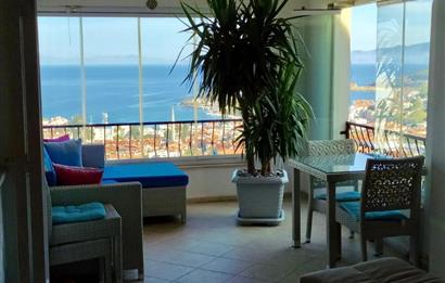 DATÇA MERKEZDE PANORAMİK DENİZ MANZARALI FULL EŞYALI KİRALIK2+1