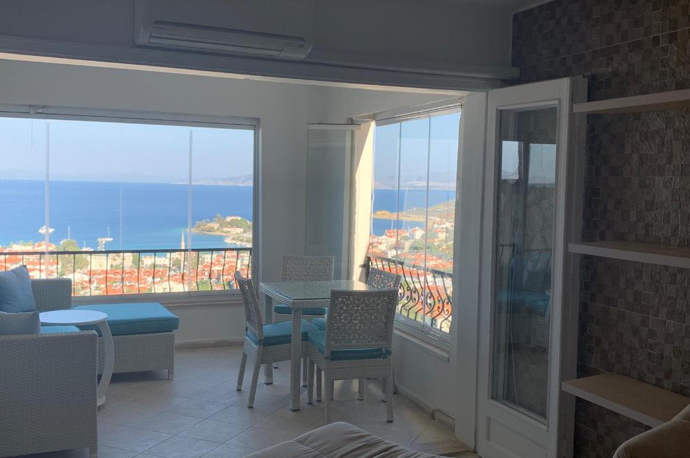 DATÇA MERKEZDE PANORAMİK DENİZ MANZARALI FULL EŞYALI KİRALIK2+1
