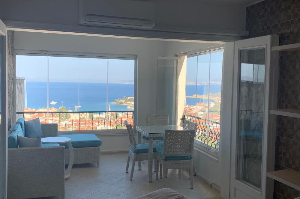 DATÇA MERKEZDE PANORAMİK DENİZ MANZARALI FULL EŞYALI KİRALIK2+1