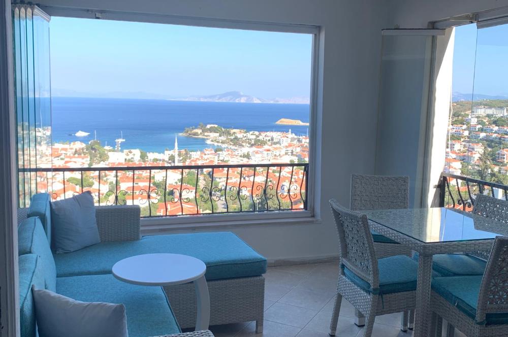 DATÇA MERKEZDE PANORAMİK DENİZ MANZARALI FULL EŞYALI KİRALIK2+1