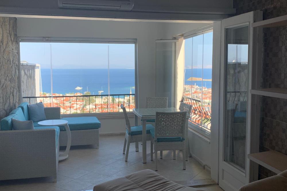 DATÇA MERKEZDE PANORAMİK DENİZ MANZARALI FULL EŞYALI KİRALIK2+1