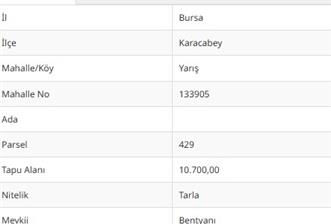 Karacabey/Yarış Mah. Satılık Tarla