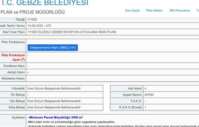 5.800 m² 4 Kat Konut İmarlı Arsa Gebze Pelitli Bağlar Düzünde