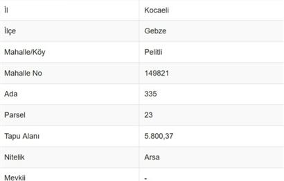 5.800 m² 4 Kat Konut İmarlı Arsa Gebze Pelitli Bağlar Düzünde
