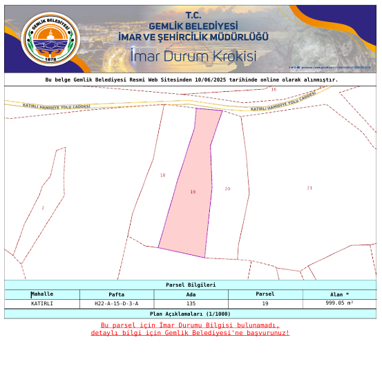 C21 Cius; Katırlı 999 m² Yola Cephe Satılık Zeytinlik