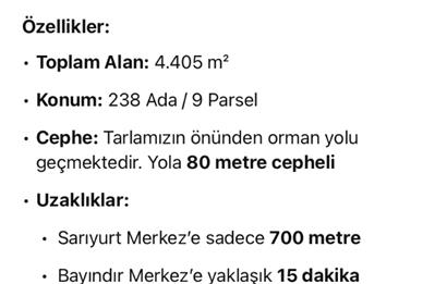 İzmir Bayındır Sarıyurt Mahallesi’nde 4405 m² Satılık Tarla!