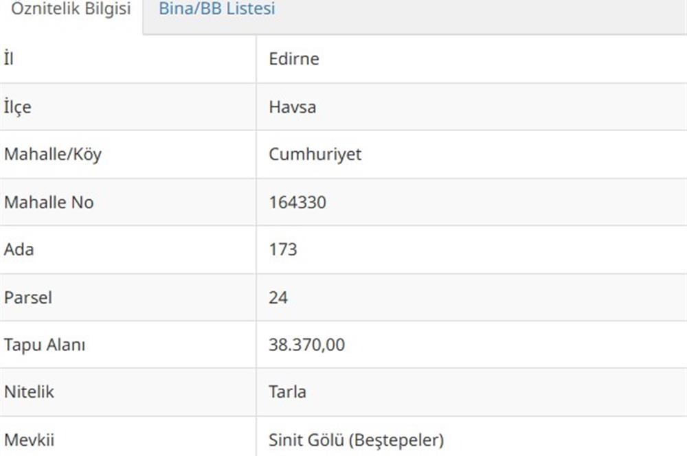 EDİRNE HAVSA'DA 38370 M² SATILIK TARLA