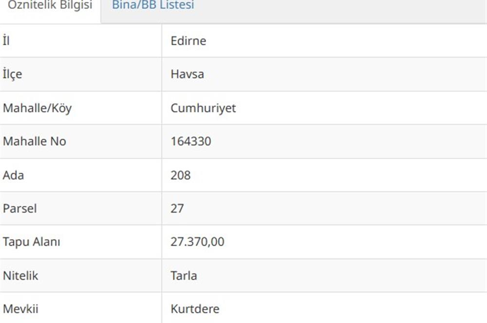 EDİRNE HAVSA'DA SATILIK 27370 M² TARLA