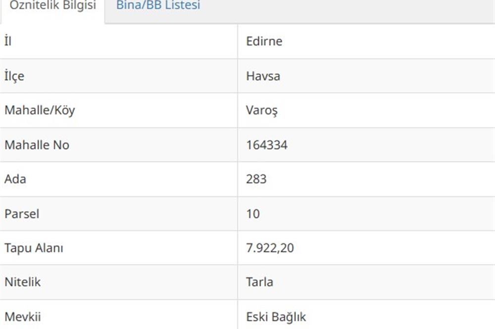 EDİRNE HAVSA'DA 7922 M² SATILIK TARLA