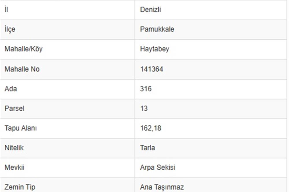 PAMUKKALE İLÇESİ HAYTABEY MAHALLESİNDE SATILIK TARLA