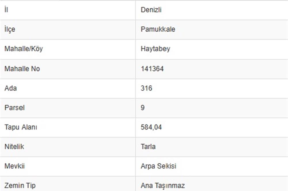 PAMUKKALE İLÇESİ HAYTABEY MAHALLESİNDE SATILIK TARLA