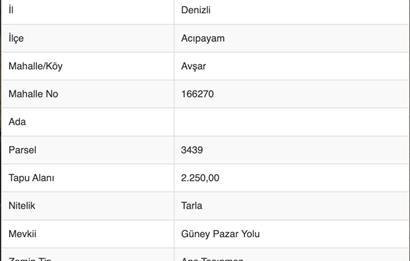 ACIPAYAM AVŞAR'DA YOLA YAKIN SATILIK TARLA
