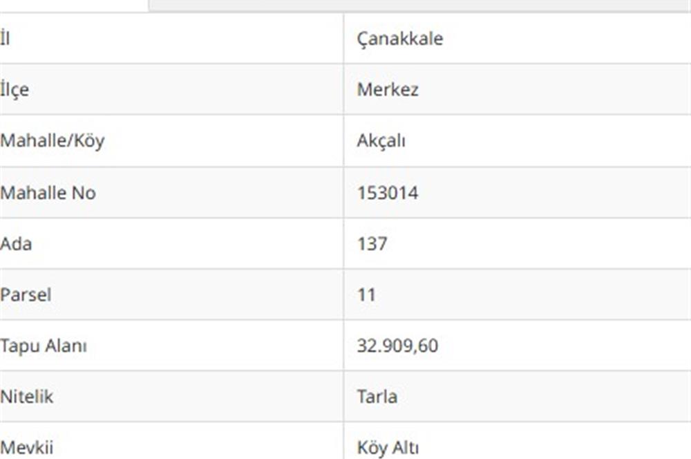 ÇANAKKALE KOCALAR KÖYÜNDE 10.160 -M2 MÜSTAKİL TARLA