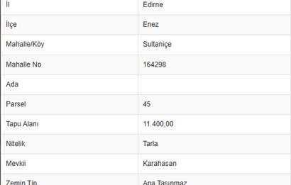 CENTURY21|NEXAR'DAN EDİRNE ENEZ SULTANİÇE- SATILIK 11400m2 TARLA
