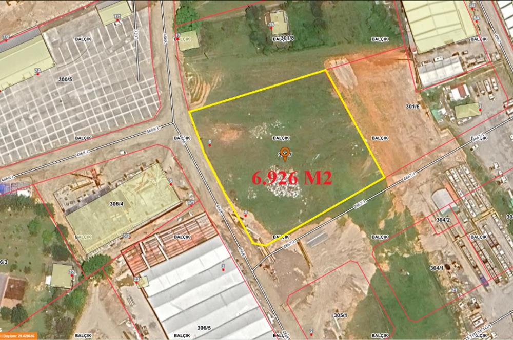 Gebze Balçıkta 6.926 m² Depolama İmarlı Yatırımlık Arsa