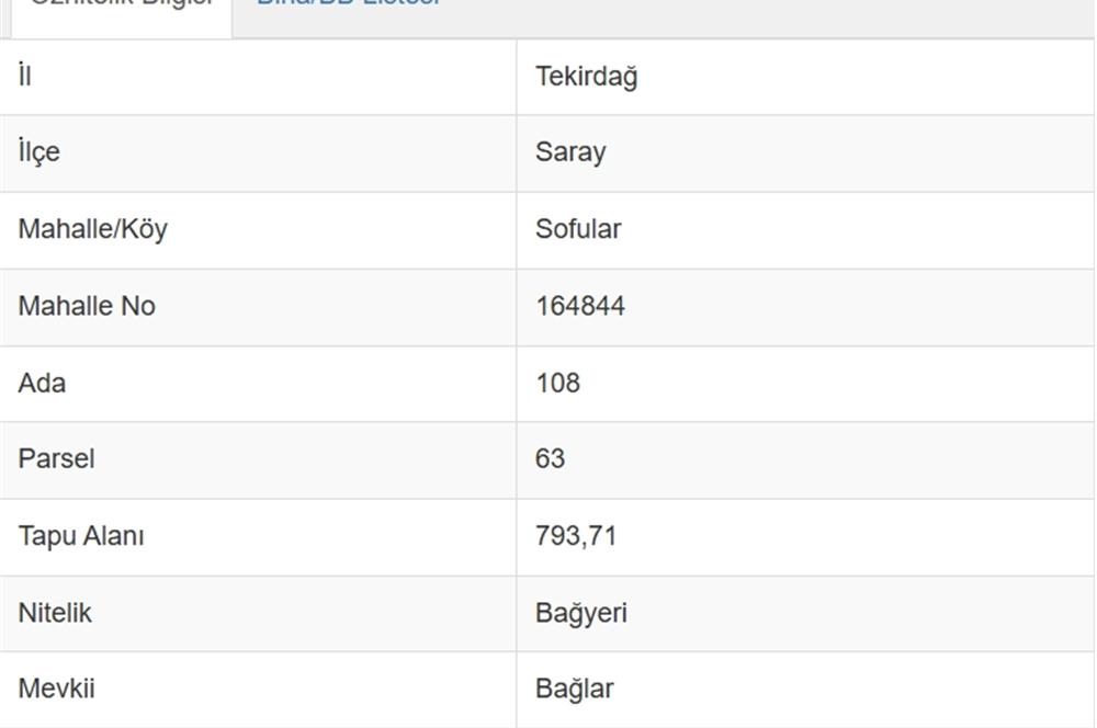 793 m² Tekirdağ Saray Sofular'da Satılık Bağ Arsası