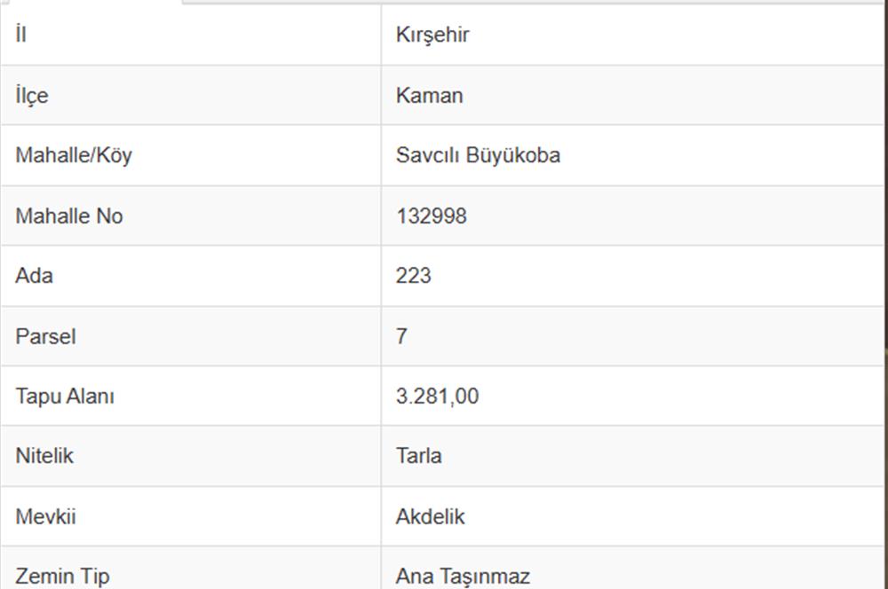 KIRŞEHİR KAMAN SAVCILI BÜYÜKOBA MAHALLESİNDE SATILIK TARLA