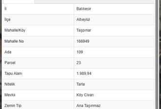 C21 BAL'DAN ALTIEYLÜL TAŞPINAR KÖY CİVARI MEVKİİ 1989 M2 TARLA