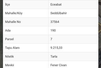 Çanakkale Eceabat Seddülbahir'de Deniz Manzaralı Tarla 