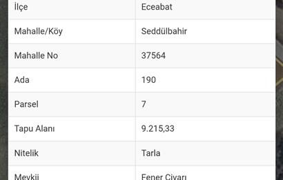 Çanakkale Eceabat Seddülbahir'de Deniz Manzaralı Tarla 
