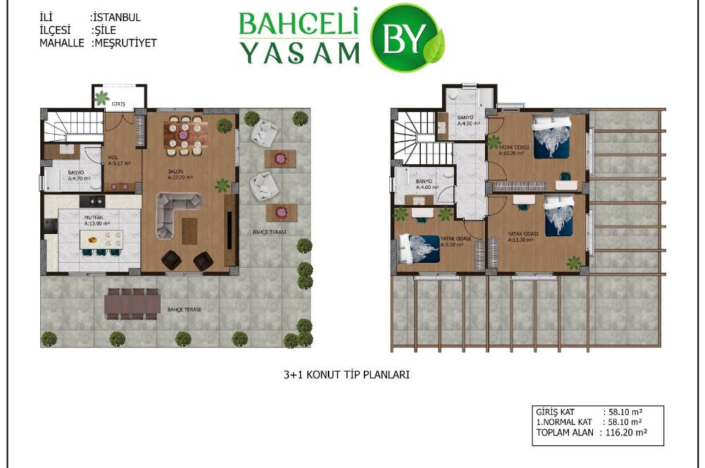 Şile Meşrutiyet köyünde Bahçeli Yaşam Evlerinde satılık villa 