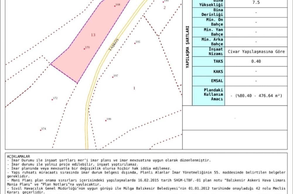 C21 BAL'DAN TAŞKÖY MAH.DE KÖY İÇİ SATILIK 592 M2 ARSA