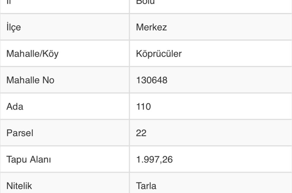Bolu merkez köprücüler satılık tarla