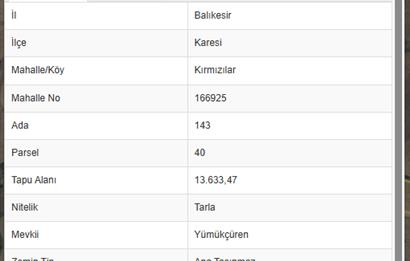 C21 BAL'DAN KIRMIZILAR MAH YAKIN, YOLU OLAN, SATILIK TARLA