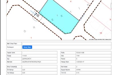 MERKEZDE 1.005m2 KÖŞE BAŞI TEK TAPU MÜSTAKİL PARSEL-2 VİLLALIK