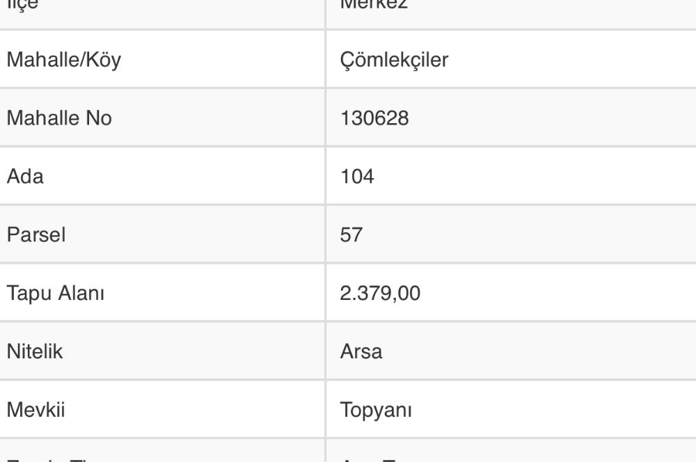 C21 TERAS - BOLU ÇÖMLEKÇİLER 2379 m2 ARSA 0.15 EMSAL
