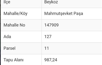 BEYKOZ MAHMUTSEVKETPASA DA IYI KONUMDA MUSTAKIL TAPULU ARSA
