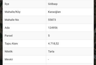 Ankara Gölbaşı Karaoğlan Mahallesinde Satılık Tarla