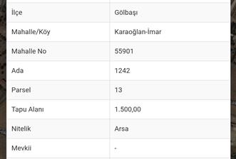 GÖLBAŞİ KARAOĞLAN MAHALLESİNDE SATILIK ARSA
