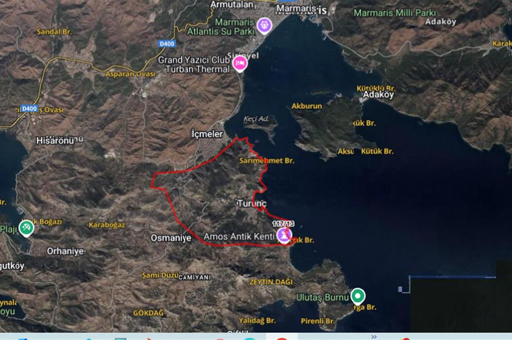 Marmaris Turunç’ta Deniz Manzaralı 990 m² Zeytinlik Hissesi Satılık